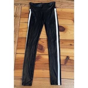 SPANX Faux Leather Tuxedo Leggings Tummy Control With Side Stripe SZ Small EUC!